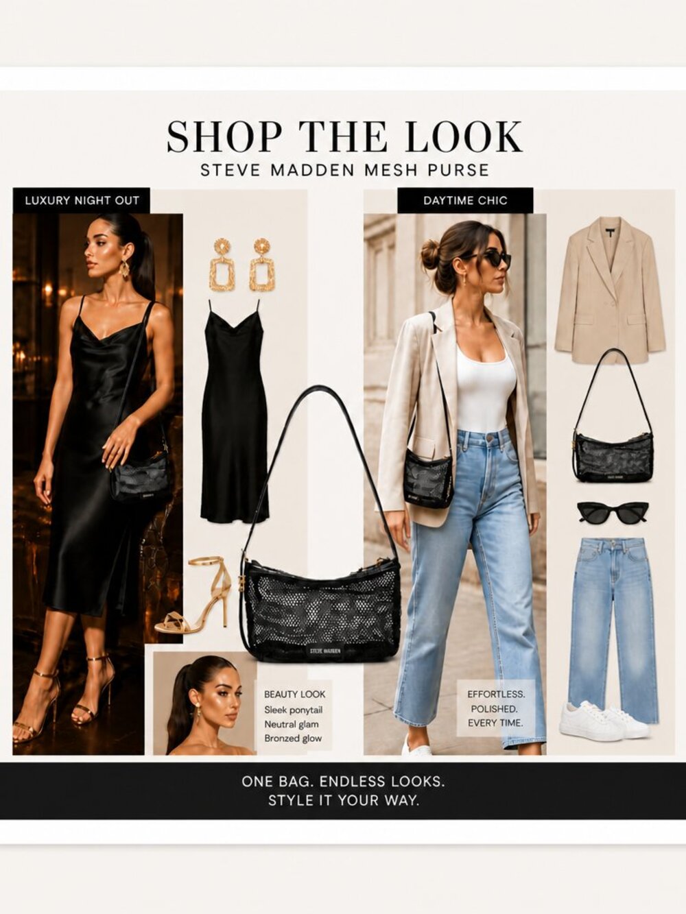 Luciell Black Mesh Shoulder Bag by Steve Madden - Picture 6 of 6